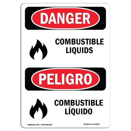 SIGNMISSION Safety Sign, OSHA, 14" Height Aluminum, Combustible Liquids -Combustible L+Â­quido, Span OS-DS-A-1014-VS-2002